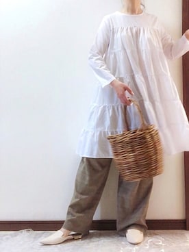 「スリッパ」｜「アイテム（ワンピース/ドレス）」を使った、Tomoさん（レディース・160cm）の春コーディネート