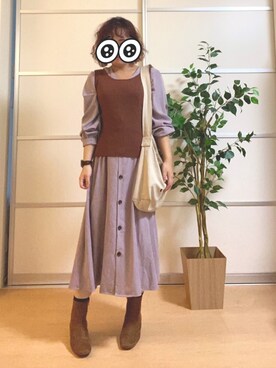 「MHL.（エムエイチエル）のHEAVY LINEN CANVAS（トートバッグ）」を使った、ハルカさん（レディース・159cm）の秋コーディネート