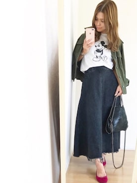 「ミッキーT」｜「アイテム（ミリタリージャケット）」を使った、さやさん（レディース・158cm）の秋コーディネート