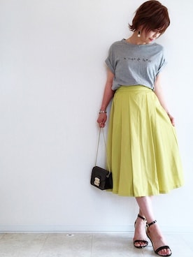 「titivate（ティティベイト）のタイプライタータックフレアスカート（スカート）」を使った、さやさん（レディース・158cm）の夏コーディネート