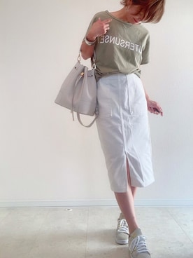 「巾着バッグ」｜「アイテム（スカート）」を使った、さやさん（レディース・158cm）の秋コーディネート