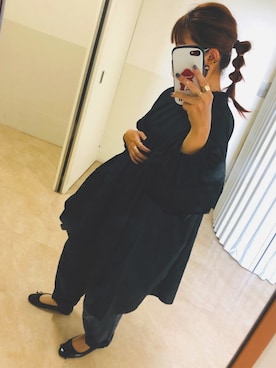 「オールブラック」｜「アイテム（チュニック）」を使った、しーさん（レディース・156cm）の秋コーディネート