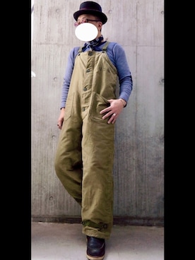 「ハットコーデ」｜「アイテム（サロペット/オーバーオール）」を使った、satozakkさん（メンズ・169cm）の春コーディネート