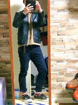 「BEAMS（ビームス）のアイテム（ライダースジャケット）」を使った、ユウヤさん（メンズ・167cm）の秋コーディネート