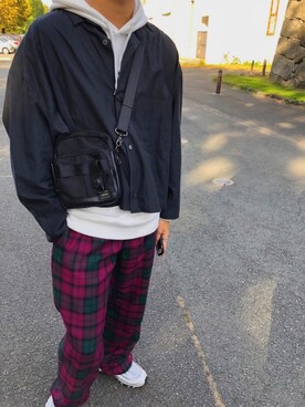 「Gosha Rubchinskiy（ゴーシャラブチンスキー）のアイテム（パンツ）」を使った、オクヤマさん（メンズ・175cm）の冬コーディネート