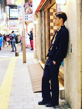 「ZARA（ザラ）のアイテム（パンツ、パープル系）」を使った、Yuya Sankaiさん（メンズ・184cm）の秋コーディネート