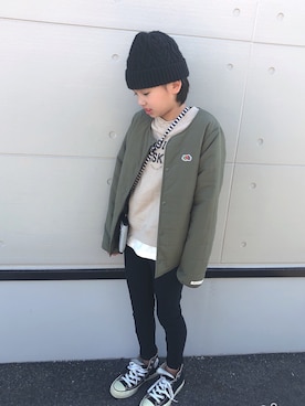 「CHUMS（チャムス）のアイテム（帽子）」を使った、srさん（キッズ・120cm）の冬コーディネート