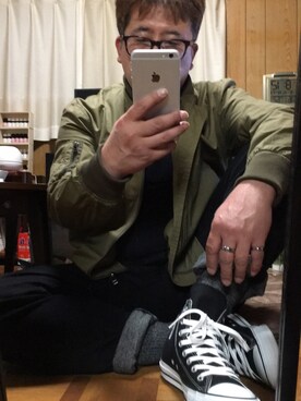 「CONVERSE（コンバース）のconverse コンバース ALL STAR HI オールスター ハイ 3206 BLACK(US)（スニーカー）」を使った、シロさん（メンズ・171cm・40代）の春コーディネート