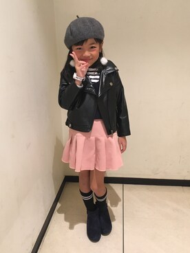 「NET（ネット）のアイテム（ライダースジャケット）」を使った、ai☆aiさん（キッズ・110cm）の秋コーディネート