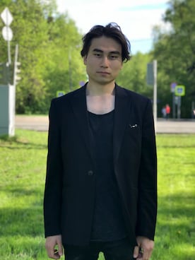 「H&M（エイチ・アンド・エム）のアイテム（スーツジャケット）」を使った、amanurさん（メンズ・182cm）の夏コーディネート