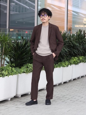 「ビジネス」｜「アイテム（スリッポン）」を使った、HORIKAWA HARUKIさん（メンズ・173cm）の春コーディネート