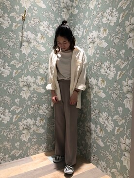 「Green　Parks（グリーンパークス）のイージーケアセンターステッチカットパンツ＊★（その他パンツ）」を使った、ｍｉｙａｂｉさん（レディース・159cm）の春コーディネート