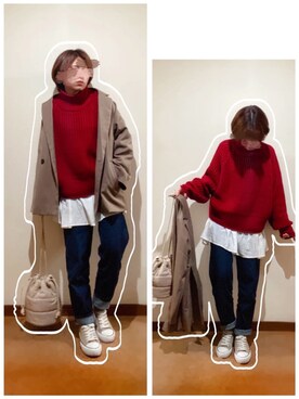 「AS KNOW AS plus（アズノゥアズプラス）のアイテム（スニーカー）」を使った、hi-☻*さん（レディース・150cm）の冬コーディネート