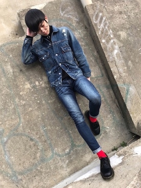 「デニムonデニム」｜「アイテム（デニムジャケット）」を使った、J B.さん（メンズ・172cm）の冬コーディネート