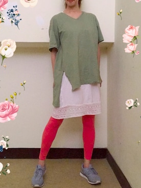 「H&M（エイチ・アンド・エム）のアイテム（ジャンパースカート）」を使った、ningningleeさん（レディース・169cm）の春コーディネート