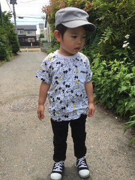 「KANGOL（カンゴール）のアイテム（キャップ）」を使った、kanadeさん（キッズ・100cm）の夏コーディネート