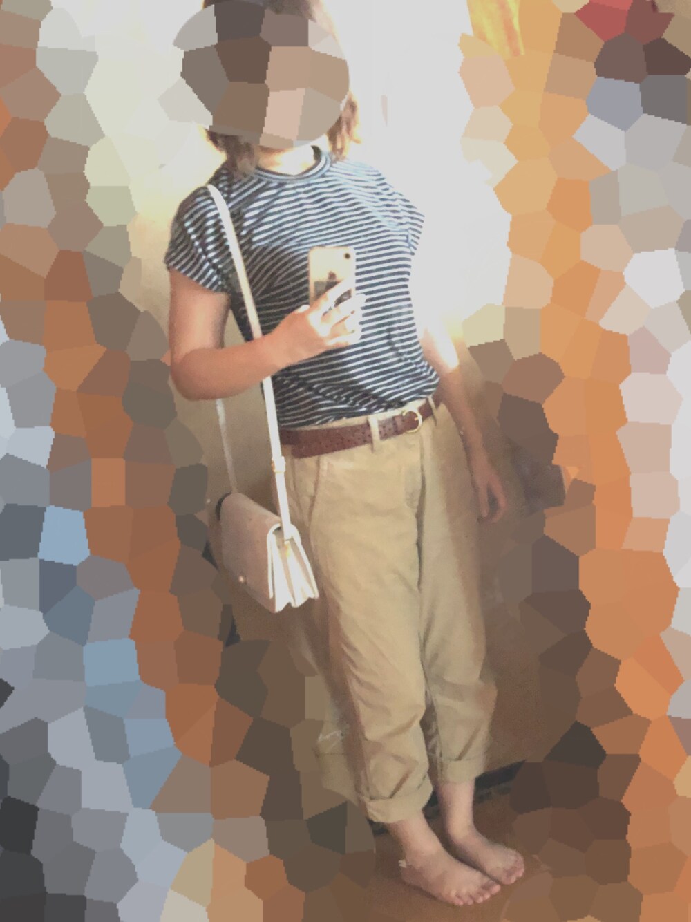 「UNIQLOのアイテム（チノパンツ、ベージュ系）」を使った、たかぴさん（レディース・164cm）の夏コーディネートの1枚目の写真