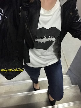 「Tシャツ×デニム」｜「アイテム（ライダースジャケット）」を使った、miyukichiiiii🐱さん（レディース・156cm）の春コーディネート