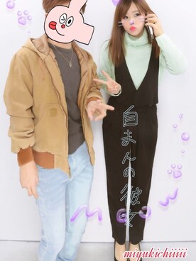 「ジーユーコーデ」｜「アイテム（オールインワン・サロペット）」を使った、miyukichiiiii🐱さん（レディース・156cm）の冬コーディネート