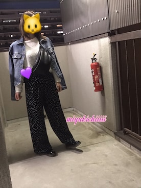 「ドットパンツ」｜「アイテム（デニムジャケット）」を使った、miyukichiiiii🐱さん（レディース・156cm）の春コーディネート