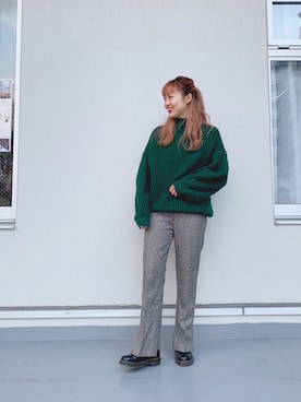 「緑」｜「アイテム（サロペット/オーバーオール）」を使った、yuzuさん（レディース・158cm）の冬コーディネート