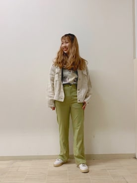 「フレアパンツ」｜「アイテム（パンツ、グリーン系）」を使った、yuzuさん（レディース・158cm）の冬コーディネート