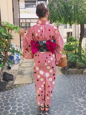 「古着」｜「アイテム（浴衣）」を使った、yuzuさん（レディース・158cm）の夏コーディネート