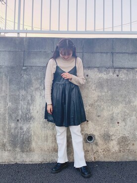 「レザーワンピース」｜「アイテム（ブーツ）」を使った、yuzuさん（レディース・158cm）の冬コーディネート
