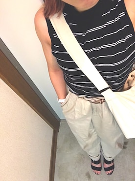 「CASIO」｜「アイテム（チノパンツ）」を使った、koeriさん（レディース・152cm）の夏コーディネート