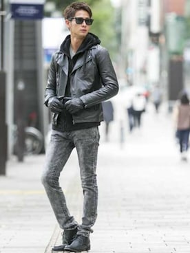 「A.S.M（エーエスエム）のアイテム（ライダースジャケット）」を使った、admix_japanさん（メンズ・182cm）の秋コーディネート
