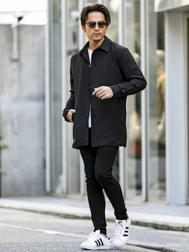 「ジャージーパンツ」｜「アイテム（ステンカラーコート）」を使った、admix_japanさん（メンズ・182cm）の秋コーディネート