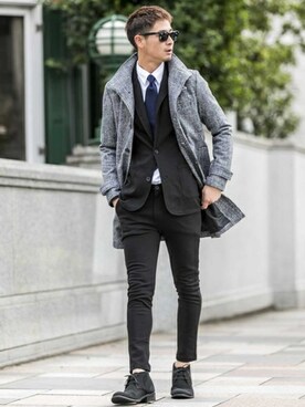 「メルトン」｜「アイテム（ステンカラーコート）」を使った、admix_japanさん（メンズ・182cm）の冬コーディネート