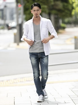 「アイテム（タンクトップ、グレー系）」を使った、admix_japanさん（メンズ・182cm）の夏コーディネート