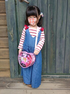 「肩リボン」｜「アイテム（オールインワン・サロペット）」を使った、りぃちゃんさん（キッズ・100cm）の秋コーディネート