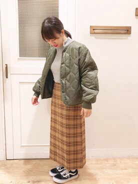 「Aラインスカート」｜「アイテム（ブルゾン）」を使った、studio CLIP chieさん（レディース・156cm）の秋コーディネート