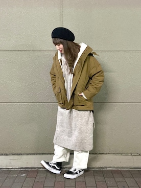 「ニットワンピース」｜「アイテム（マウンテンパーカー）」を使った、studio CLIP chieさん（レディース・156cm）の秋コーディネート