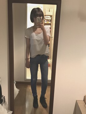 「ZARA（ザラ）のアイテム（デニムパンツ、ブルー系）」を使った、いのいのさん（レディース・159cm）の夏コーディネート