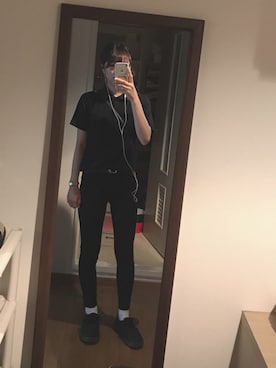 「no brand（ノーブランド）のアイテム（ポロシャツ、ブラック系）」を使った、いのいのさん（レディース・159cm）の夏コーディネート