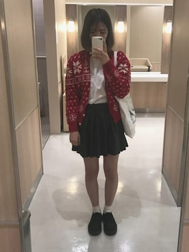 「VINTAGE（ヴィンテージ）のアイテム（カーディガン/ボレロ、レッド系）」を使った、いのいのさん（レディース・159cm）の秋コーディネート