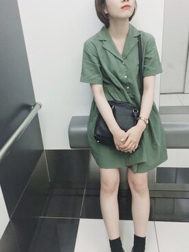 「Heather（ヘザー）のアイテム（ショルダーバッグ、ブラック系）」を使った、いのいのさん（レディース・159cm）の夏コーディネート