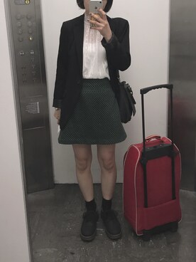 「FOREVER 21（フォーエバー トゥエンティーワン）のアイテム（テーラードジャケット、ブラック系）」を使った、いのいのさん（レディース・159cm）の秋コーディネート