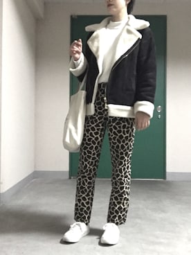 「HARE（ハレ）のムートンライダース(HARE)（ライダースジャケット、ブラック系）」を使った、いのいのさん（レディース・159cm）の秋コーディネート