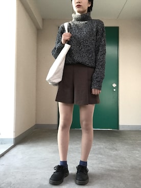 「WEGO（ウィゴー）のWEGO/両畦ハイネックニット（ニット/セーター、グレー系）」を使った、いのいのさん（レディース・159cm）の秋コーディネート