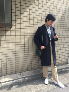 「センタープレスパンツ」｜「アイテム（ブルゾン）」を使った、IBONAIさん（レディース・159cm）の秋コーディネート