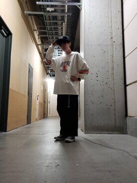 「HYSTERIC GLAMOUR（ヒステリックグラマー）のHYS WHISKY柄 刺繍キャップ（キャップ）」を使った、ISHIIさん（レディース・163cm）の冬コーディネート