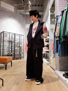 「ワッペン」｜「アイテム（その他アウター）」を使った、ISHIIさん（レディース・163cm）の冬コーディネート