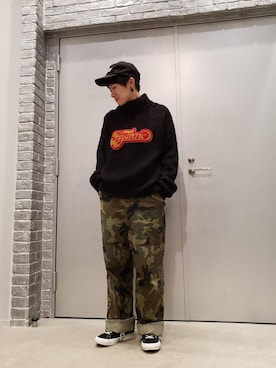 「ワッペン」｜「アイテム（オールインワン・サロペット）」を使った、ISHIIさん（レディース・163cm）の冬コーディネート
