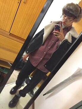 「no brand（ノーブランド）のアイテム（ムートンコート）」を使った、ㅅかぐちさん（メンズ・175cm）の冬コーディネート