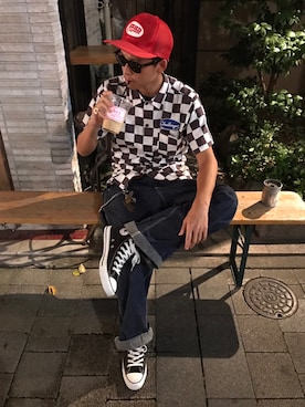 NEIGHBORHOODのキャップ（レッド系）を使った人気ファッション