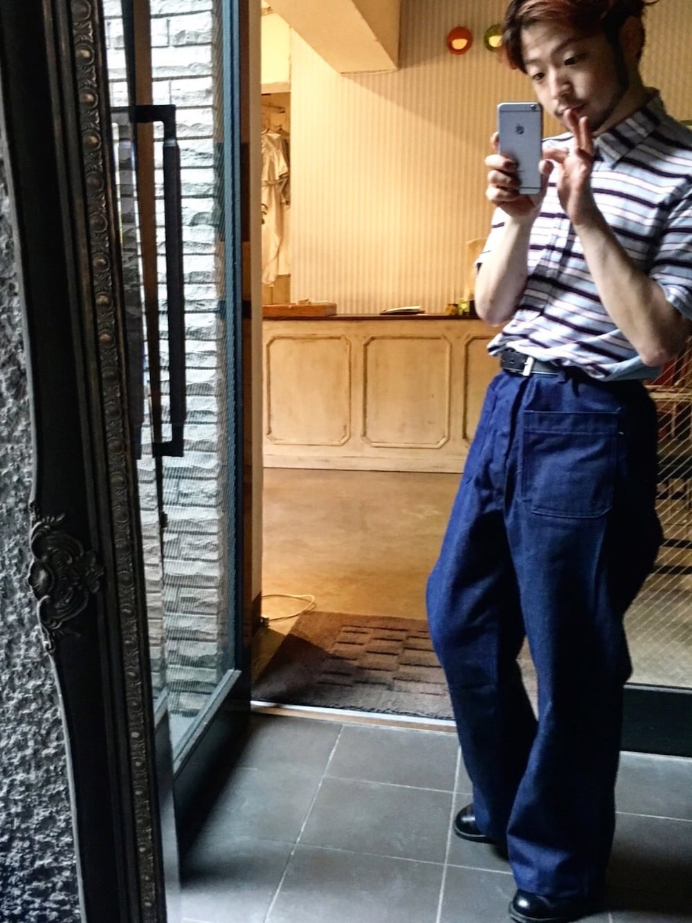 「summer、きれいめカジュアル、ootd、革靴、デニム、古着、ポロシャツ、マリンコーデ」｜「JUNYA WATANABE MANのアイテム（トップス、ブルー系）」を使った、KOHNOさん（メンズ・162cm）の夏コーディネートの1枚目の写真